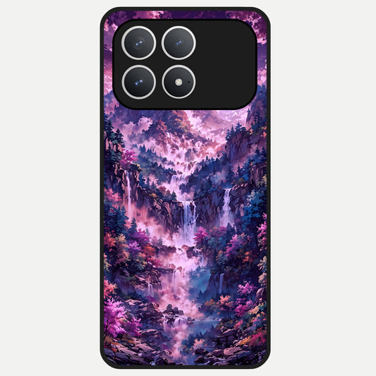  Mystic Cascade Peaks Glass Case For Poco F8 Pro back cover – full design glossy printed glass finish