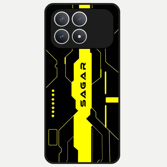  Neon CYBERPUNK Custom Name Glass Case For Poco F8 Pro back cover – full design glossy printed glass finish