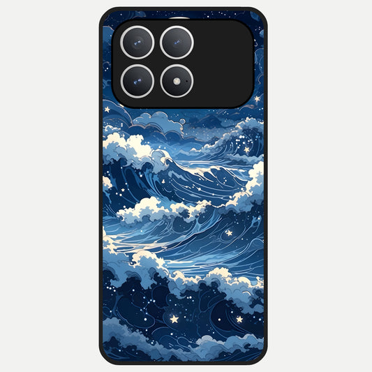  Ocean Moon Waves Glass Case For Poco F8 Pro back cover – full design glossy printed glass finish