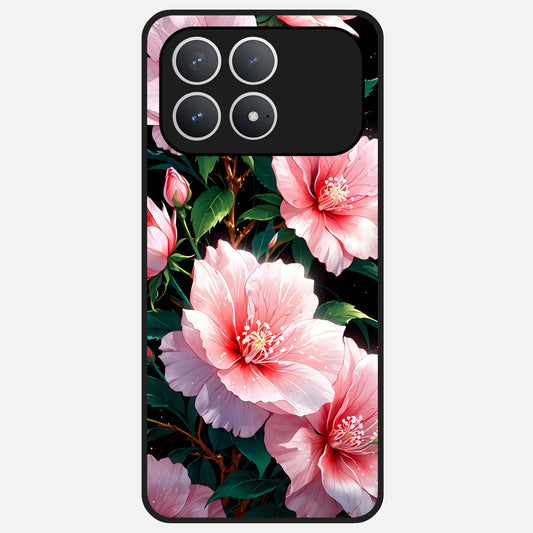  Peach Flower Glass Case For Poco F8 Pro back cover – full design glossy printed glass finish