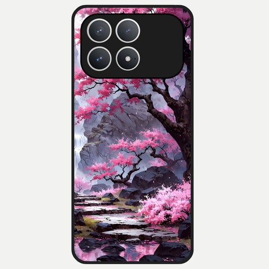  Pink Sunflower Glow Glass Case For Poco F8 Pro back cover – full design glossy printed glass finish