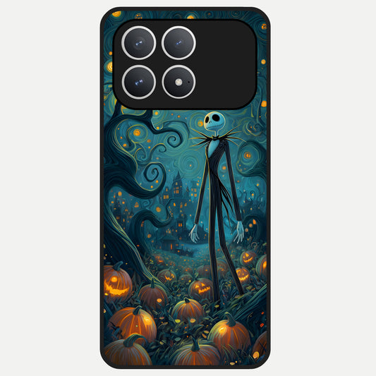  Pumpkin Moon Night Glass Case For Poco F8 Pro back cover – full design glossy printed glass finish