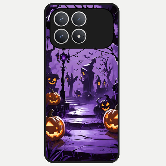  Pumpkin Patch Halloween Glass Case For Poco F8 Pro back cover – full design glossy printed glass finish
