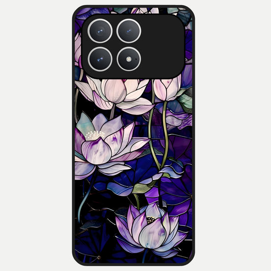  Purple Lotus Pattern Glass Case For Poco F8 Pro back cover – full design glossy printed glass finish
