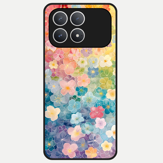  Rainbow Blossom Burst Glass Case For Poco F8 Pro back cover – full design glossy printed glass finish