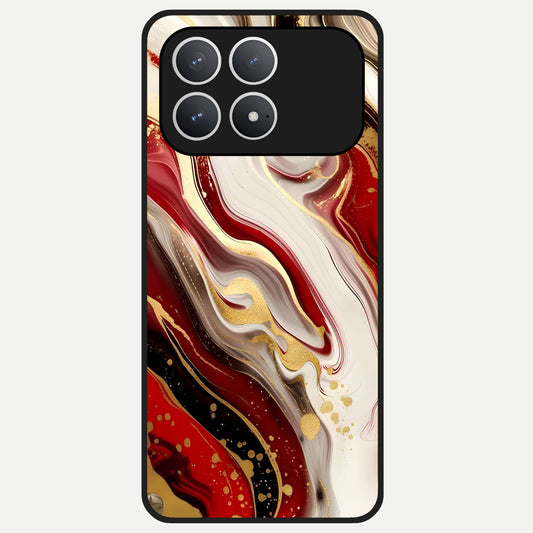  Red And White Marble Glass Case For Poco F8 Pro back cover – full design glossy printed glass finish