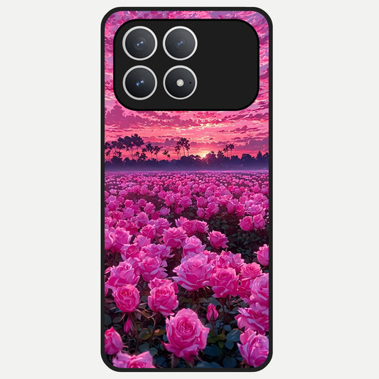  Rose Sunset Valley Glass Case For Poco F8 Pro back cover – full design glossy printed glass finish