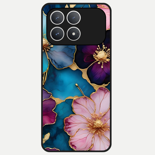  Sparkle Floral Glass Case For Poco F8 Pro back cover – full design glossy printed glass finish