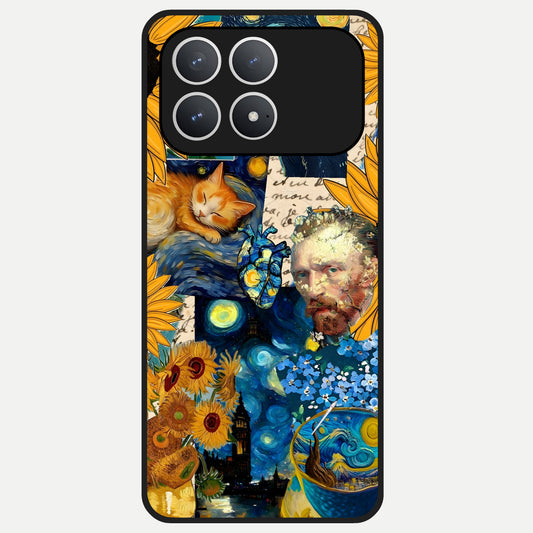  Sunflower Chic Mood Custom Name Glass Case For Poco F8 Pro back cover – full design glossy printed glass finish