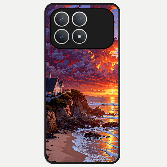  Sunset House By Sea Glass Case For Poco F8 Pro back cover – full design glossy printed glass finish