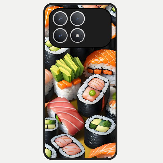  Sushi Food Pattern Glass Case For Poco F8 Pro back cover – full design glossy printed glass finish