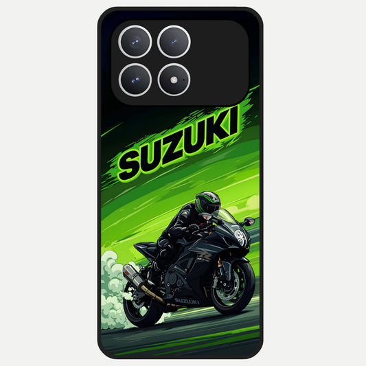  Suzuki Speed Beast Glass Case For Poco F8 Pro back cover – full design glossy printed glass finish