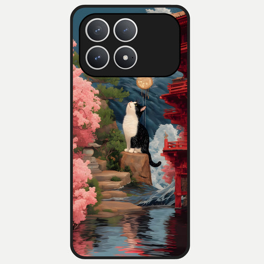  Temple Cat Scenery Glass Case For Poco F8 Pro back cover – full design glossy printed glass finish