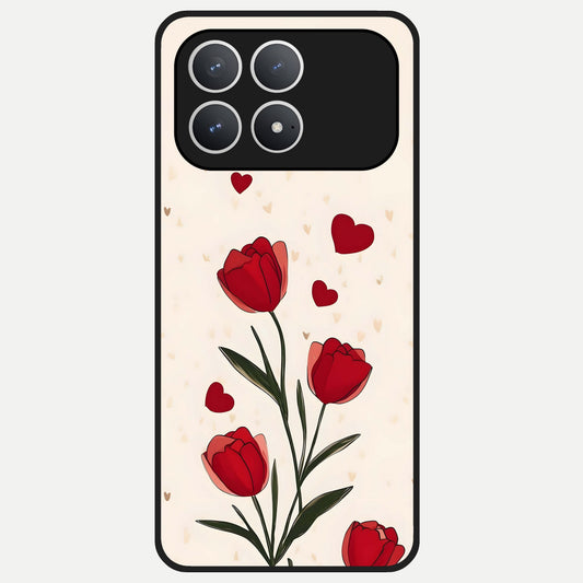  Tulip With Heart Glass Case For Poco F8 Pro back cover – full design glossy printed glass finish