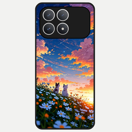  Two Cats Friends Glass Case For Poco F8 Pro back cover – full design glossy printed glass finish
