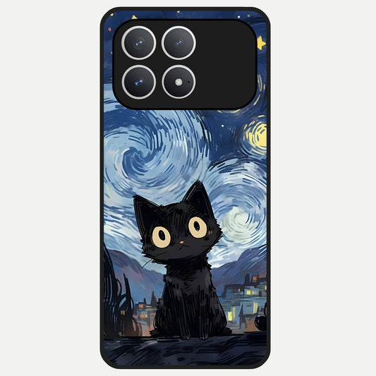  Van Gogh Cat Glass Case For Poco F8 Pro back cover – full design glossy printed glass finish