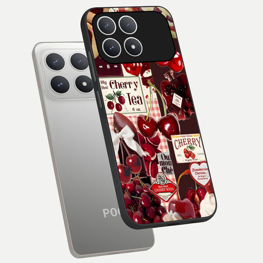  Aesthetic Cherry Tea phone case For Poco F8 Pro showing premium glass back cover with detailed artwork