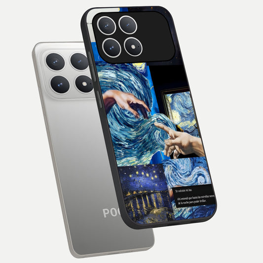  Aesthetic Vando Hands phone case For Poco F8 Pro showing premium glass back cover with detailed artwork