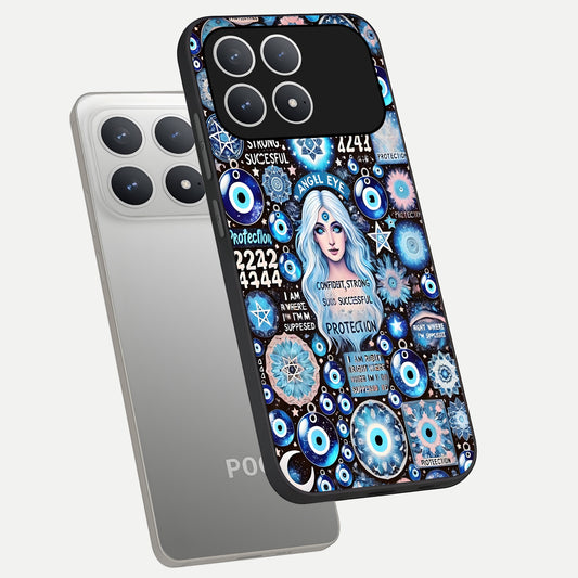  Angel Aura Shield phone case For Poco F8 Pro showing premium glass back cover with detailed artwork