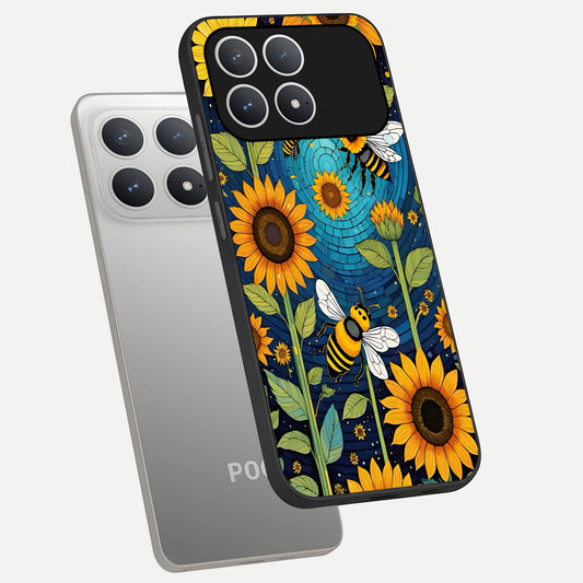  Bees And Sunflowers phone case For Poco F8 Pro showing premium glass back cover with detailed artwork