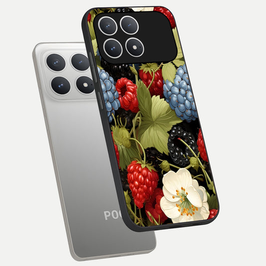  Berry Bloom Charm phone case For Poco F8 Pro showing premium glass back cover with detailed artwork