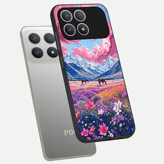  Blossom Valley Dream phone case For Poco F8 Pro showing premium glass back cover with detailed artwork