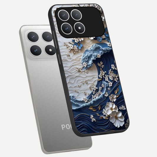  Blossom Wave Art phone case For Poco F8 Pro showing premium glass back cover with detailed artwork
