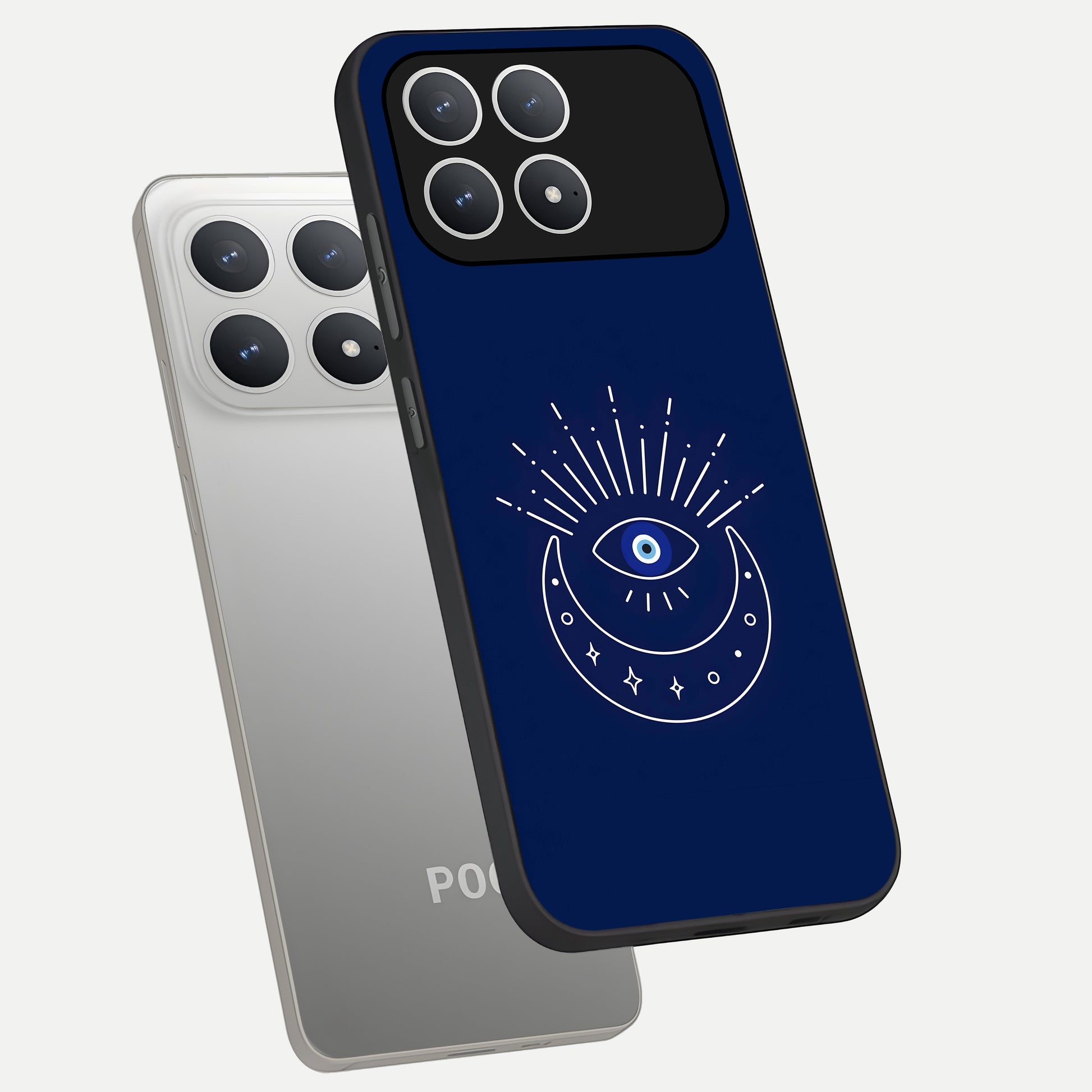 Blue Evil Eye phone case For Poco F8 Pro showing premium glass back cover with detailed artwork
