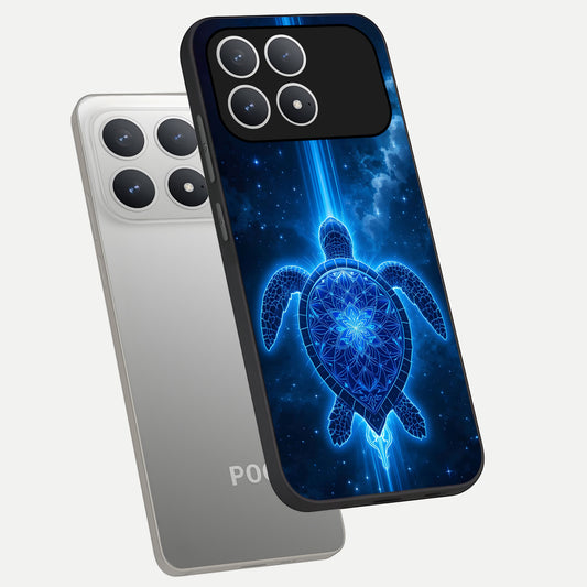  Blue Galaxy Turtle phone case For Poco F8 Pro showing premium glass back cover with detailed artwork