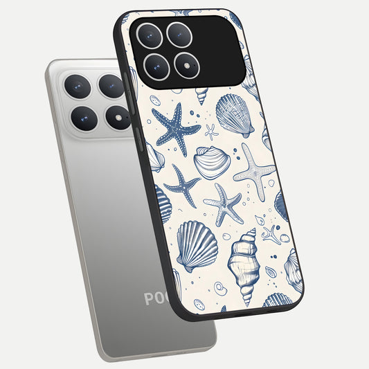  Blue Ocean Outline phone case For Poco F8 Pro showing premium glass back cover with detailed artwork