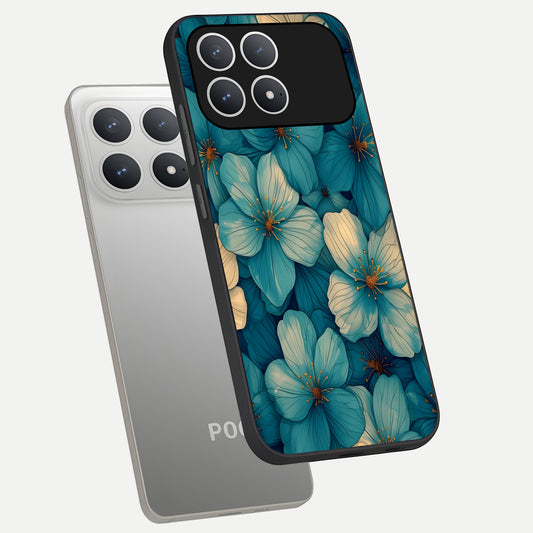  Blue Shade Floral phone case For Poco F8 Pro showing premium glass back cover with detailed artwork