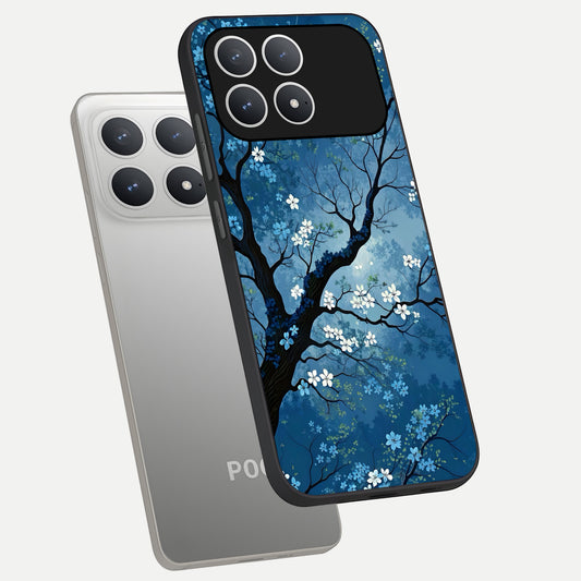  Blue Tree Serenity phone case For Poco F8 Pro showing premium glass back cover with detailed artwork
