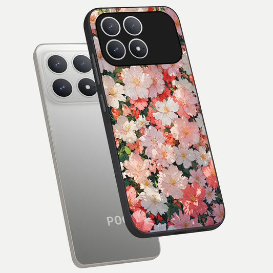  Blush Bloom Field phone case For Poco F8 Pro showing premium glass back cover with detailed artwork