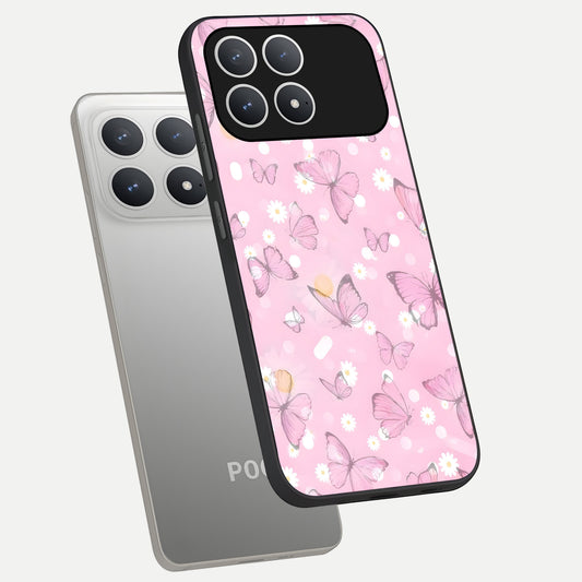  Blush Butterfly Garden phone case For Poco F8 Pro showing premium glass back cover with detailed artwork