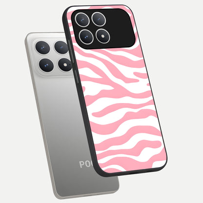  Blush Zebra Flow phone case For Poco F8 Pro showing premium glass back cover with detailed artwork