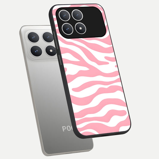  Blush Zebra Flow phone case For Poco F8 Pro showing premium glass back cover with detailed artwork