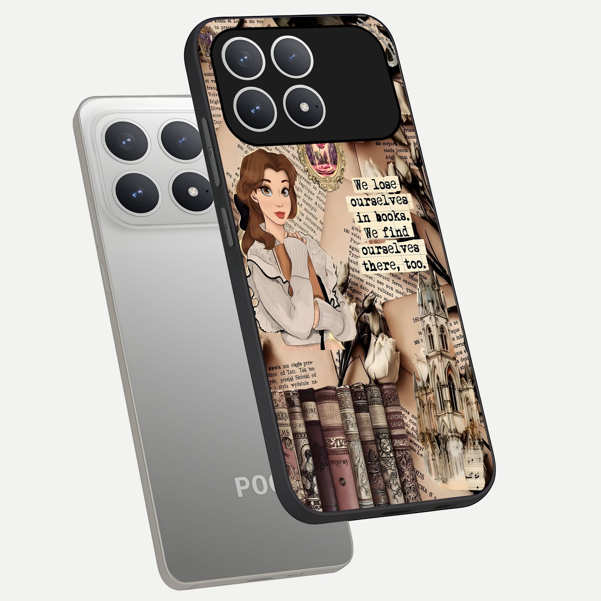  Bookish Dream World phone case For Poco F8 Pro showing premium glass back cover with detailed artwork