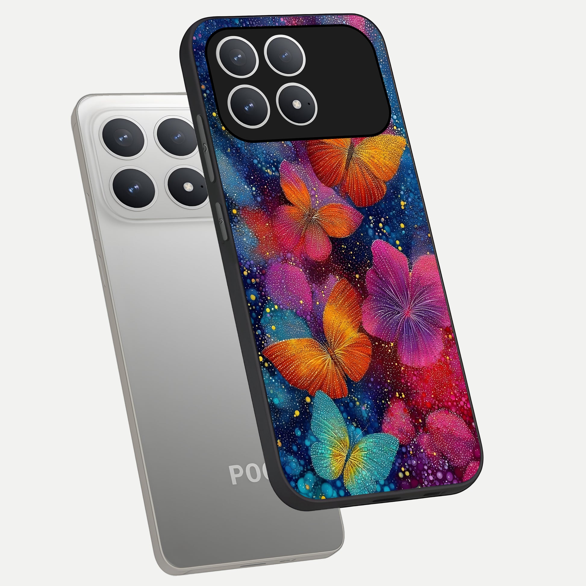  Butterfly Dream Mist phone case For Poco F8 Pro showing premium glass back cover with detailed artwork