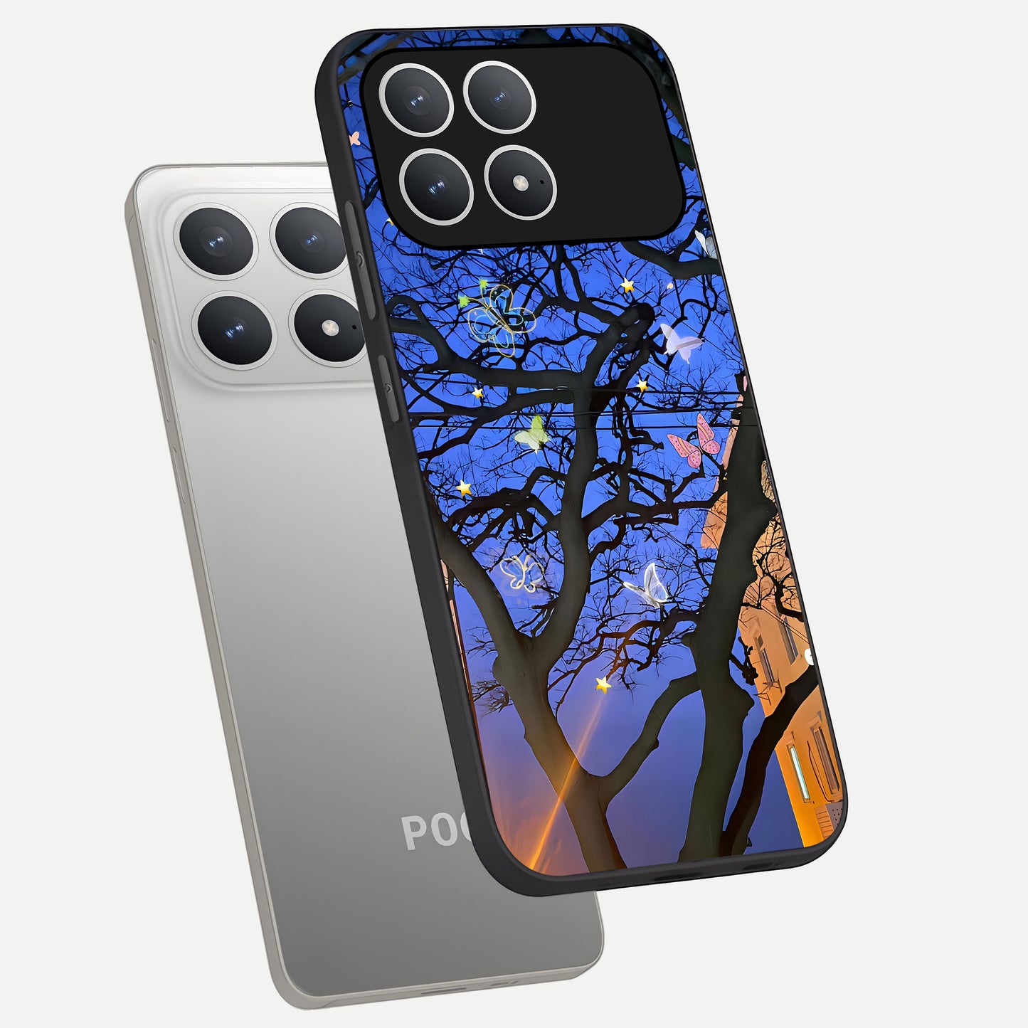 Butterfly Night Magic phone case For Poco F8 Pro showing premium glass back cover with detailed artwork