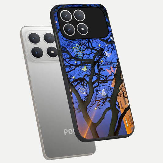  Butterfly Night Magic phone case For Poco F8 Pro showing premium glass back cover with detailed artwork