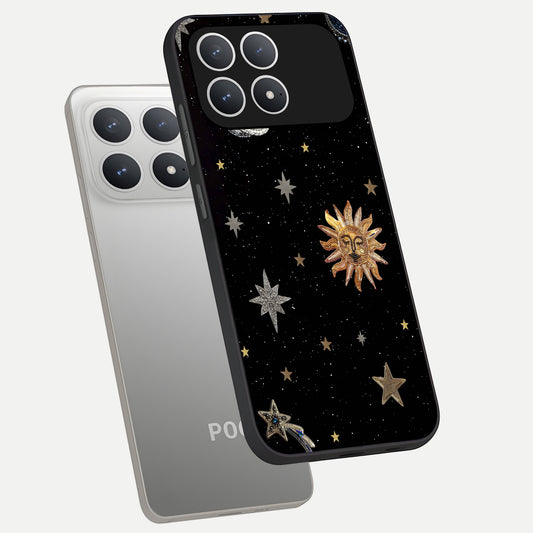  Celestial Moon With Stars phone case For Poco F8 Pro showing premium glass back cover with detailed artwork