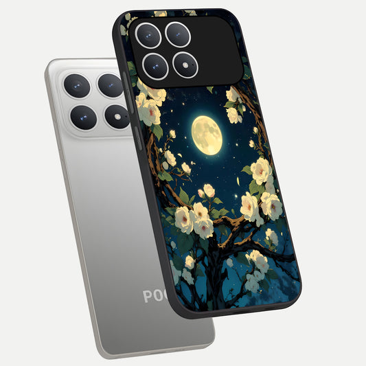  Celestial Moon And Flower phone case For Poco F8 Pro showing premium glass back cover with detailed artwork