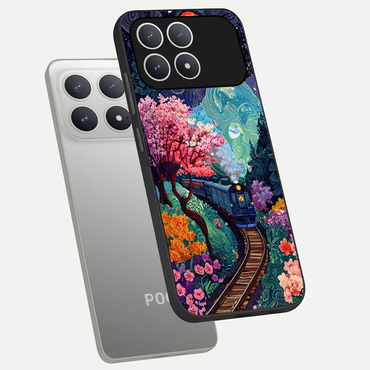  Celestial Train Journey phone case For Poco F8 Pro showing premium glass back cover with detailed artwork