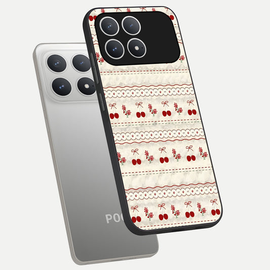  Cherry Bloom Charm phone case For Poco F8 Pro showing premium glass back cover with detailed artwork