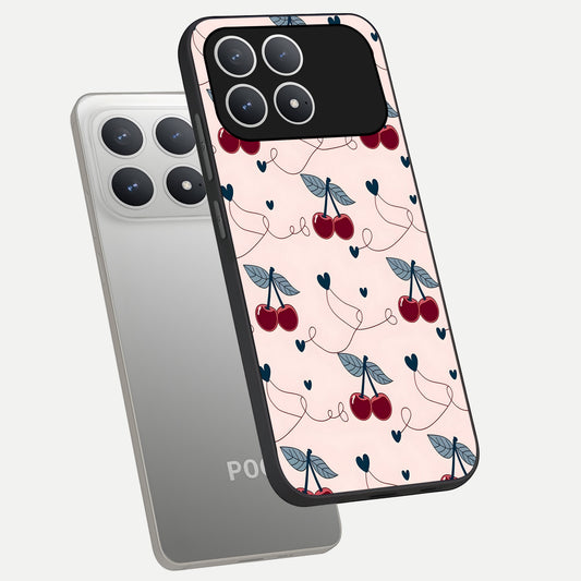  Cherry Heart Line phone case For Poco F8 Pro showing premium glass back cover with detailed artwork