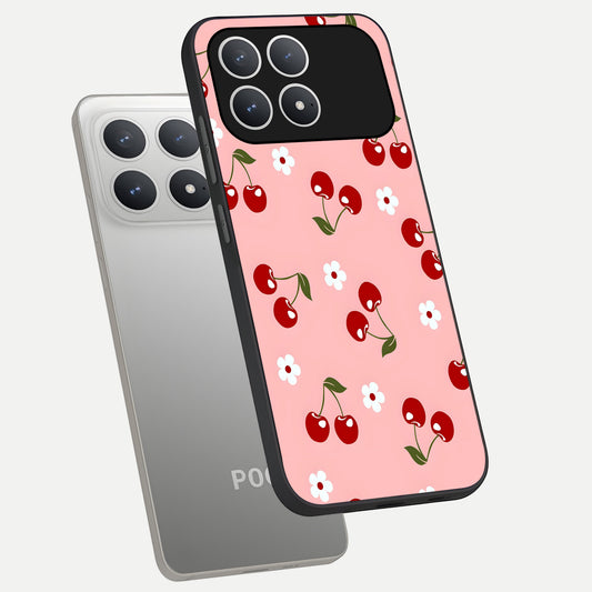  Cherry Love Mood phone case For Poco F8 Pro showing premium glass back cover with detailed artwork