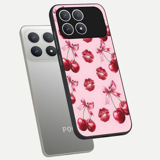  Cherry With Lips phone case For Poco F8 Pro showing premium glass back cover with detailed artwork