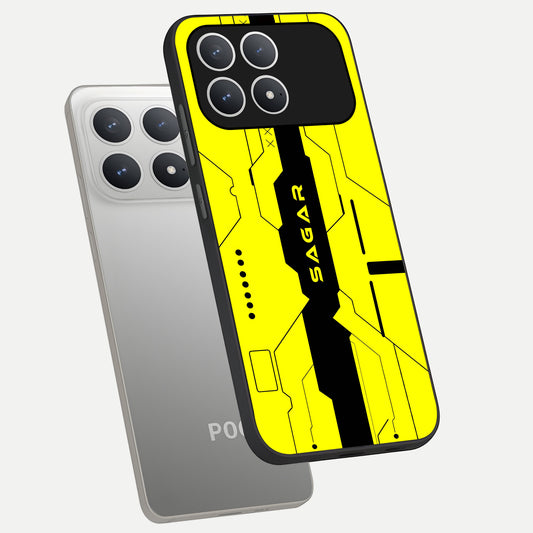  Circuit CYBERPUNK Custom Name phone case For Poco F8 Pro showing premium glass back cover with detailed artwork