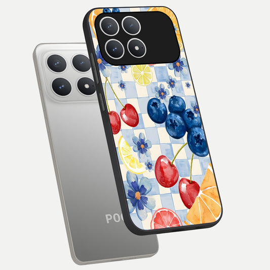  Citrus Bloom Joy phone case For Poco F8 Pro showing premium glass back cover with detailed artwork