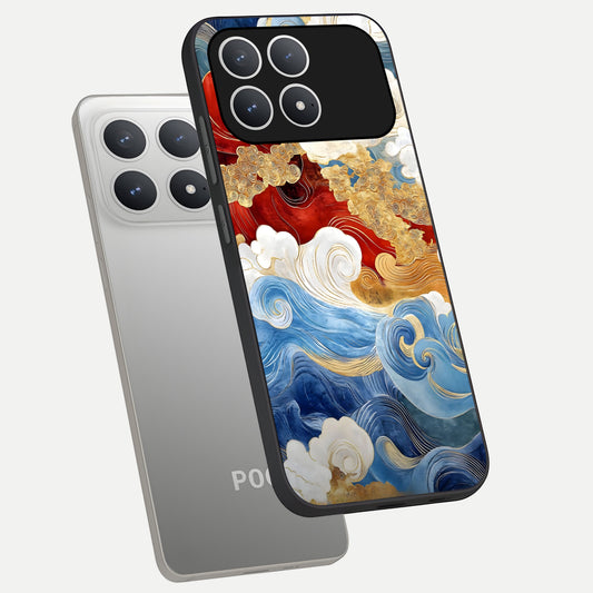  Colored Waves phone case For Poco F8 Pro showing premium glass back cover with detailed artwork
